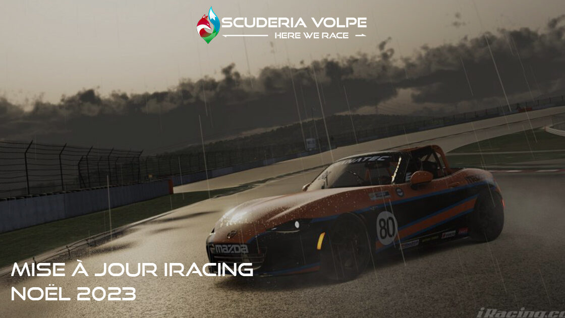 mise-a-jour-iracing-noel-2023-pluie photo d'une voiture sous la pluie pour la mise à jour iracing noël 2023
